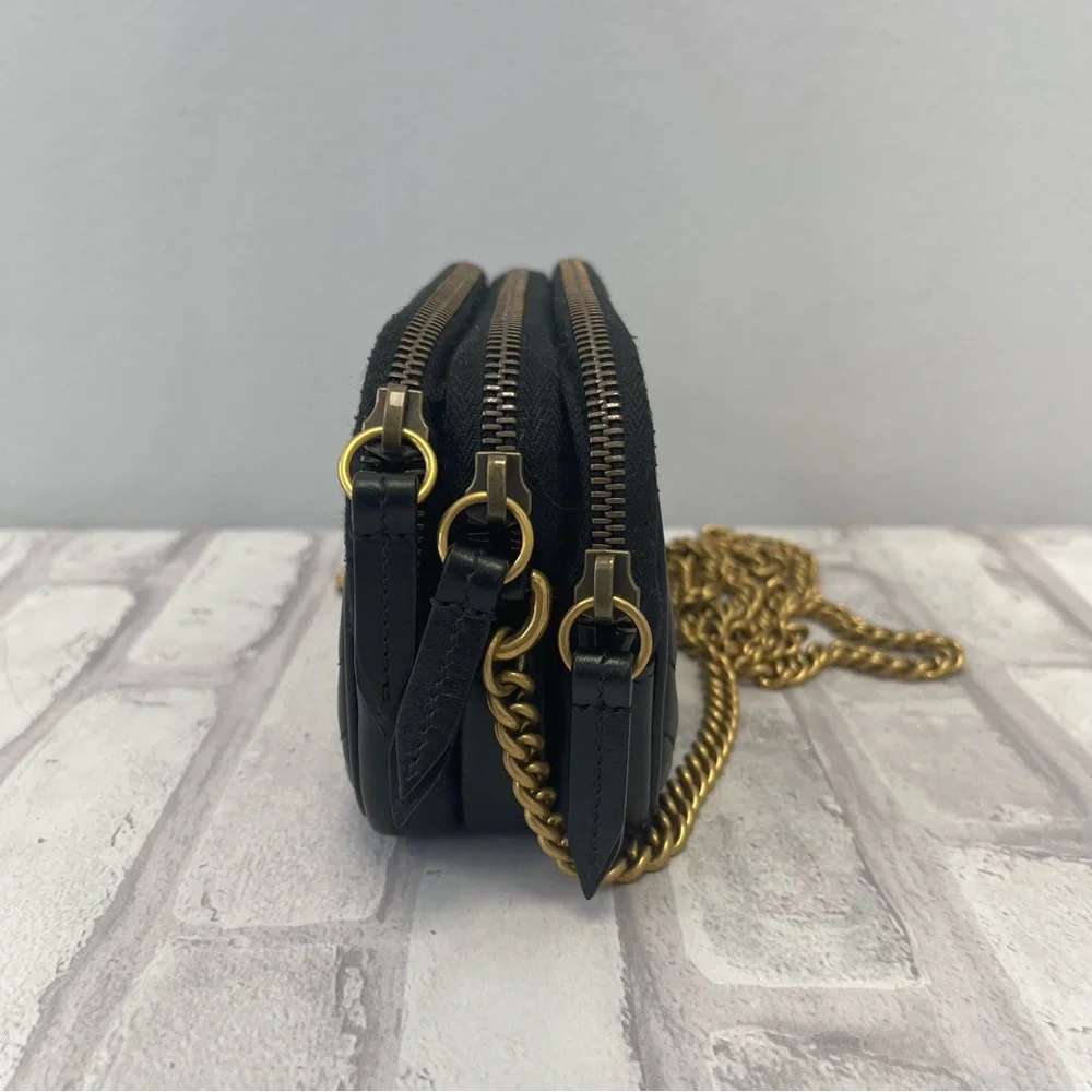 Gucci GG Marmont Triple Zip Chain Bag Matelasse Leather Mini in Black - Preowned